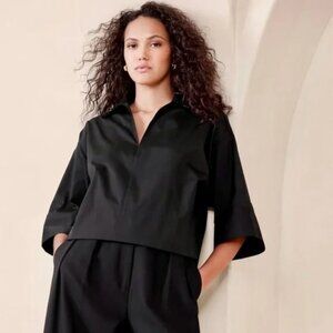Banana Republic The Oversized Popover Top In Black, 100% Cotton, Size S